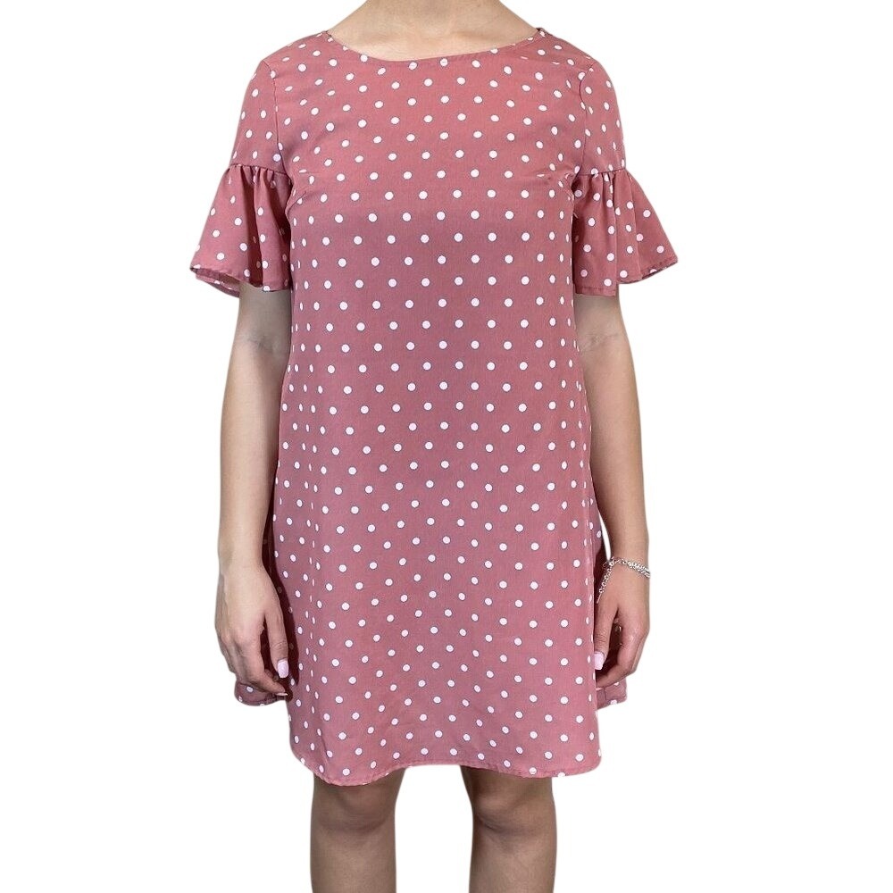 SHEIN LOOSE FITTED PINK AND WHITE POKA‎ DOT VINTAGE SHIFT DRESS